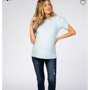 Light blue twisted shirt sleeve maternity shirt. NWT